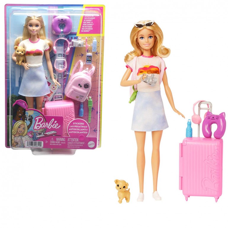 Barbie Doll And Accessories, Travel Set With Puppy