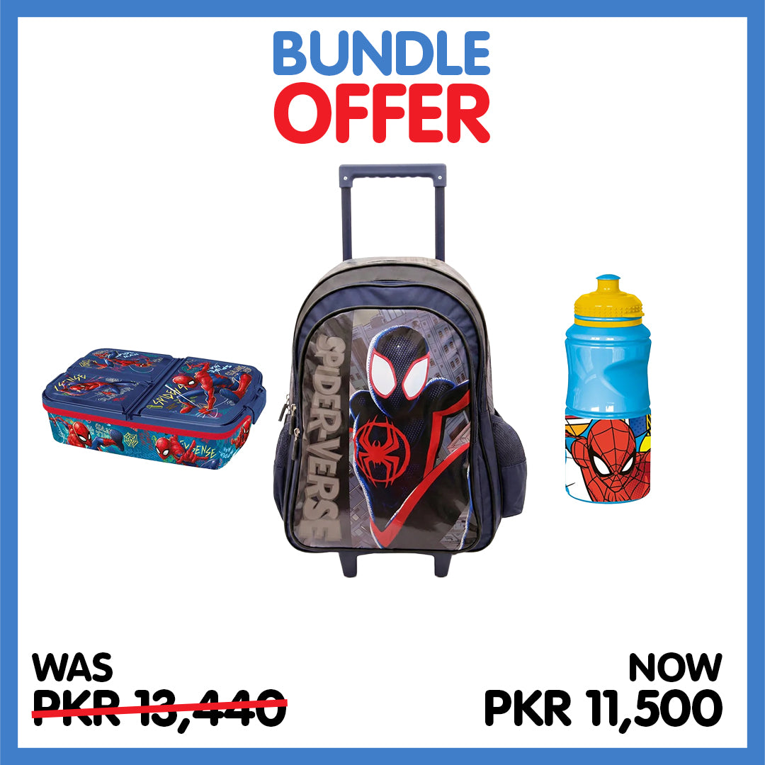 Spider-Verse School Essentials Combo 18" | Trolley Backpack + Lunch Box + Water Bottle