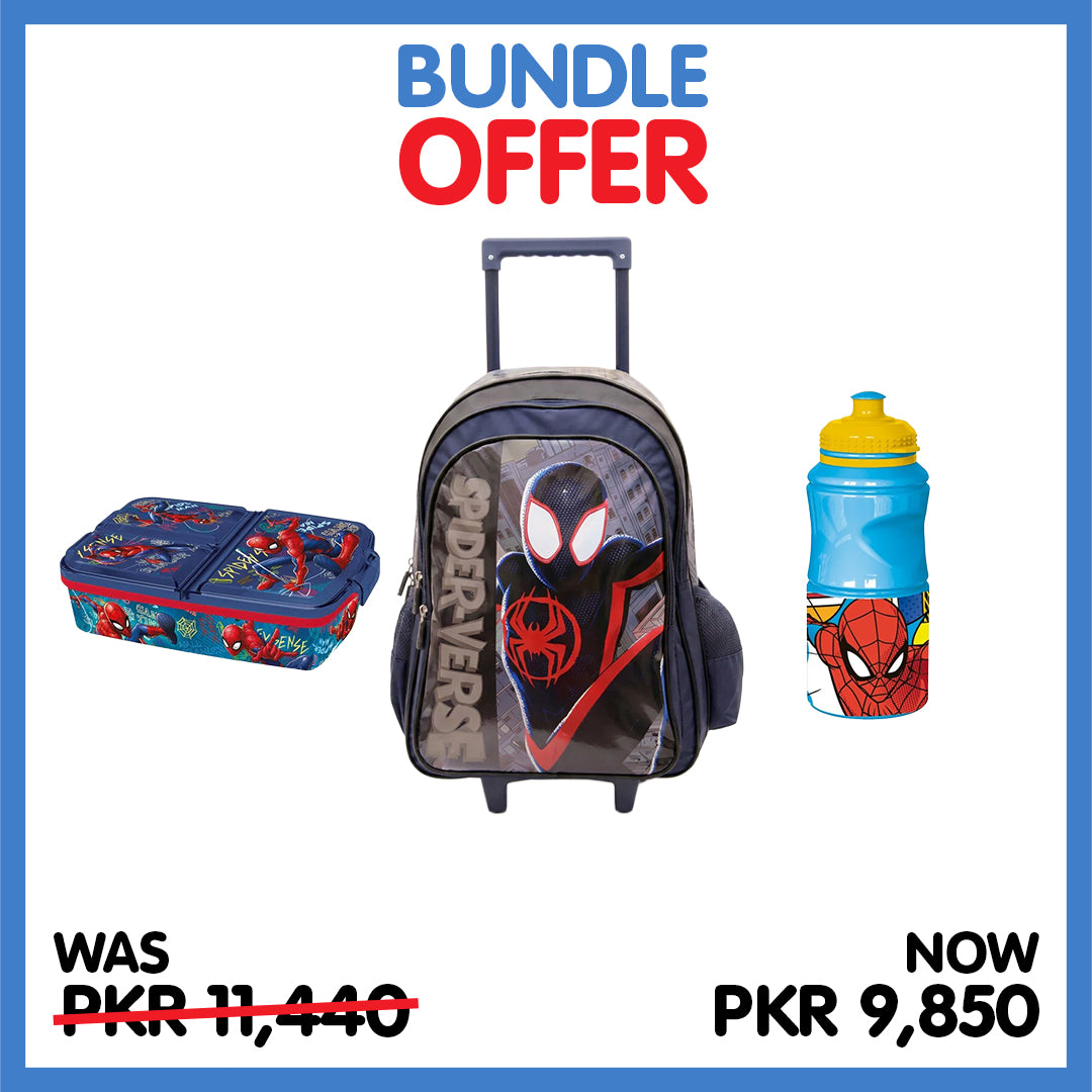 Spider-Verse School Essentials Combo | 13" Trolley Backpack + Lunch Box + Water Bottle