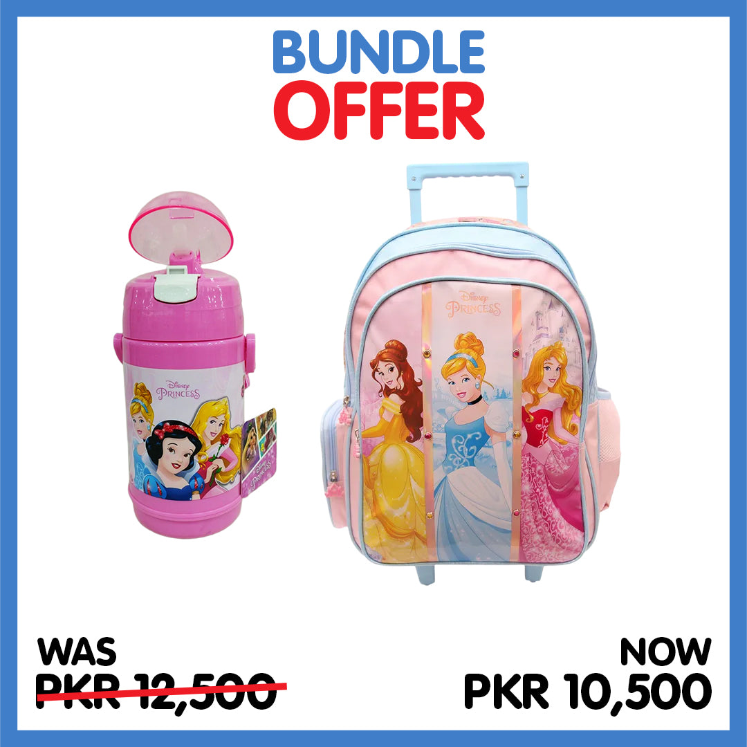 Disney Princess School Essentials Combo 18" | Trolley Backpack + Water Bottle