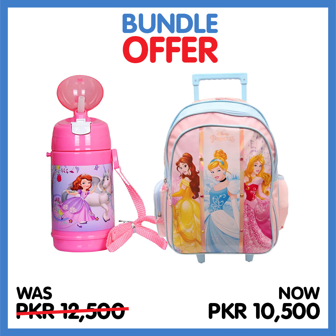 Disney Princess School Essentials Combo | 18" Trolley Backpack + Water Bottle