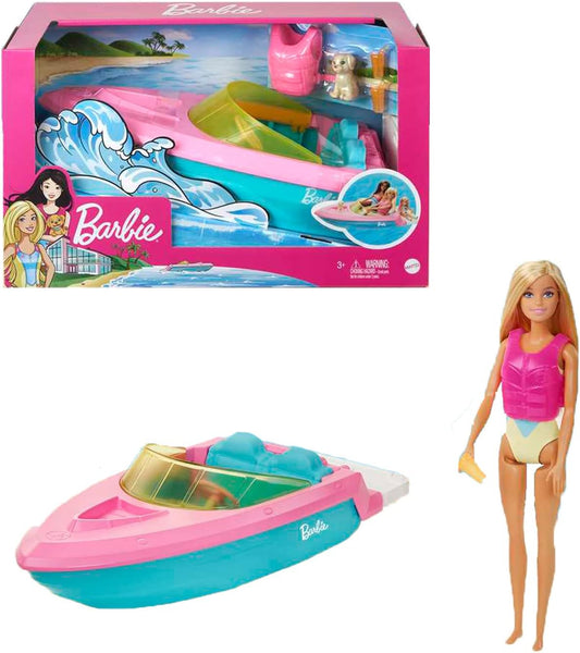 Barbie - Doll and Boat with Puppy and Accessories Floating On Water GRG30