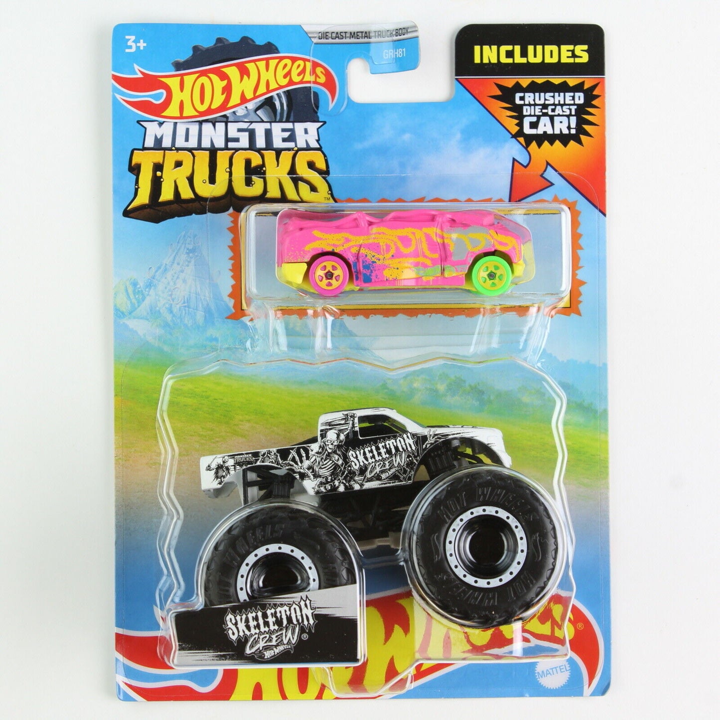 Hot Wheels Monster Trucks 1:64 Scale With Crushed Die-Cast Car (Styles Vary)