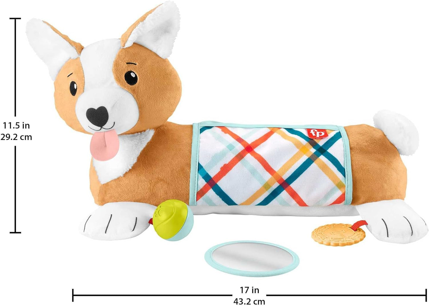 Fisher Price - 3-In-1 Puppy Tummy Wedge Plush With Teether Rattle & Mirror Toys