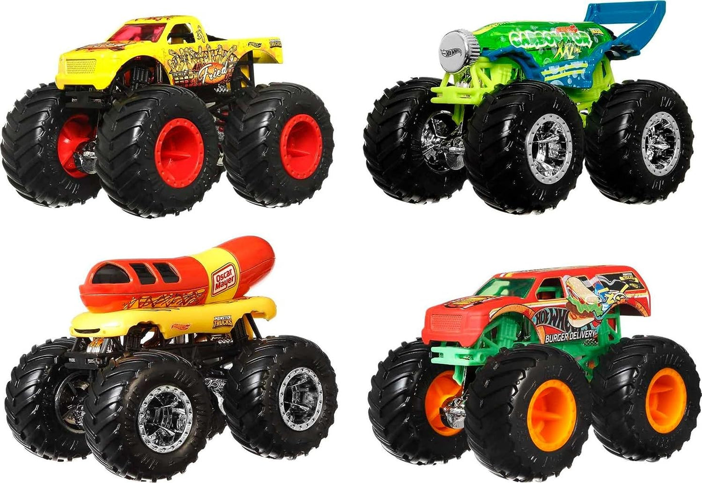 Hot Wheels Monster Trucks, 1:64 Scale Set of 4, Giant Wheels