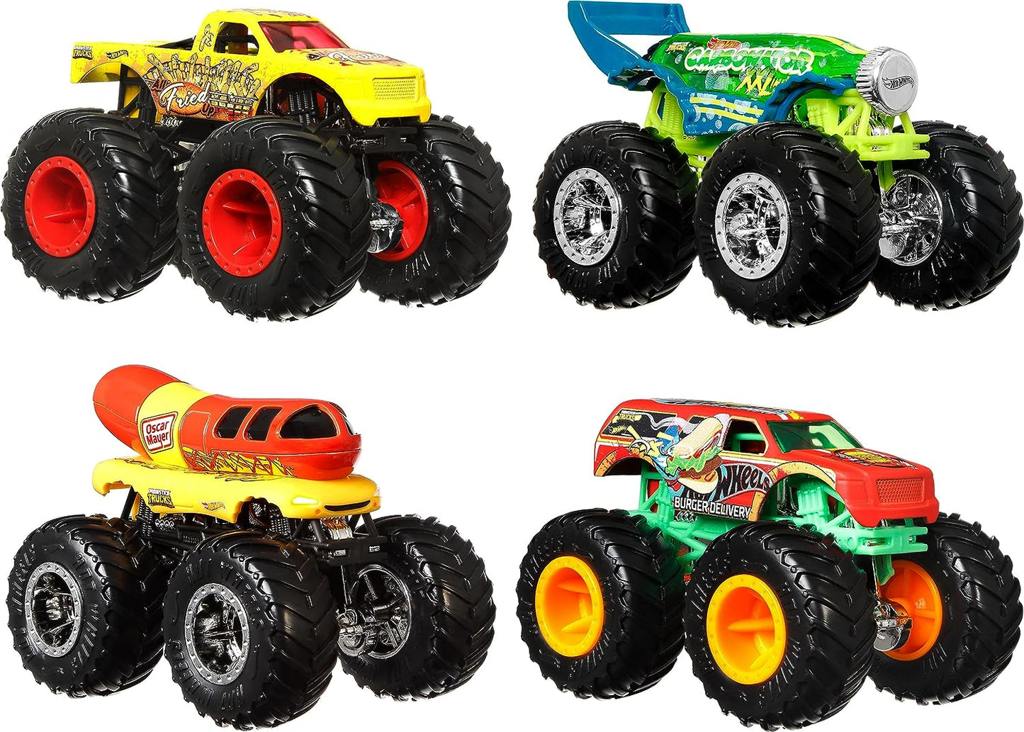 Hot Wheels Monster Trucks, 1:64 Scale Set of 4, Giant Wheels