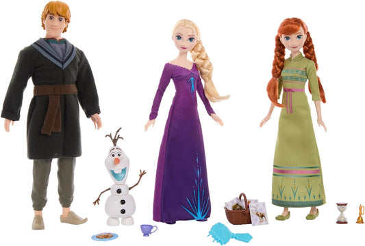 Disney Frozen - Party Set with Movable Anna, Elsa and Kristoff Dolls, Snowman Olaf, Accessories