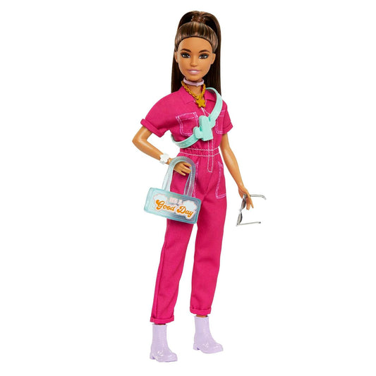 Barbie Doll in Trendy Pink Jumpsuit with Storytelling Accessories