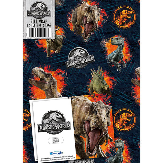 Jurassic World Wrapping Paper - 2 Sheets and 2 Tags