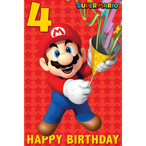 Super Mario Age 4 Birthday Card