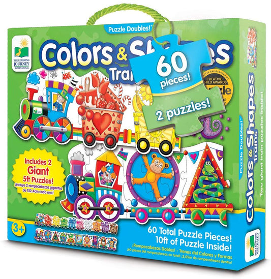 THE LEARNING JOURNEY: Puzzle Doubles - Giant Colors and Shapes Train Floor Puzzles - 10 ft