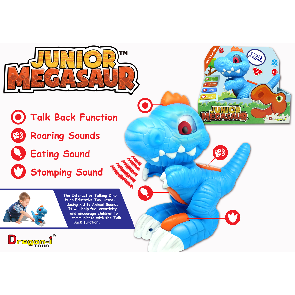Junior Megasaur 25 cm Touch and Talk Dinosaur