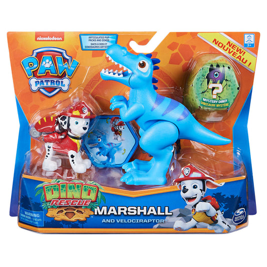 Paw Patrol Dino Rescue Figures and Mystery Dinosaur - Marshall and Velociraptor