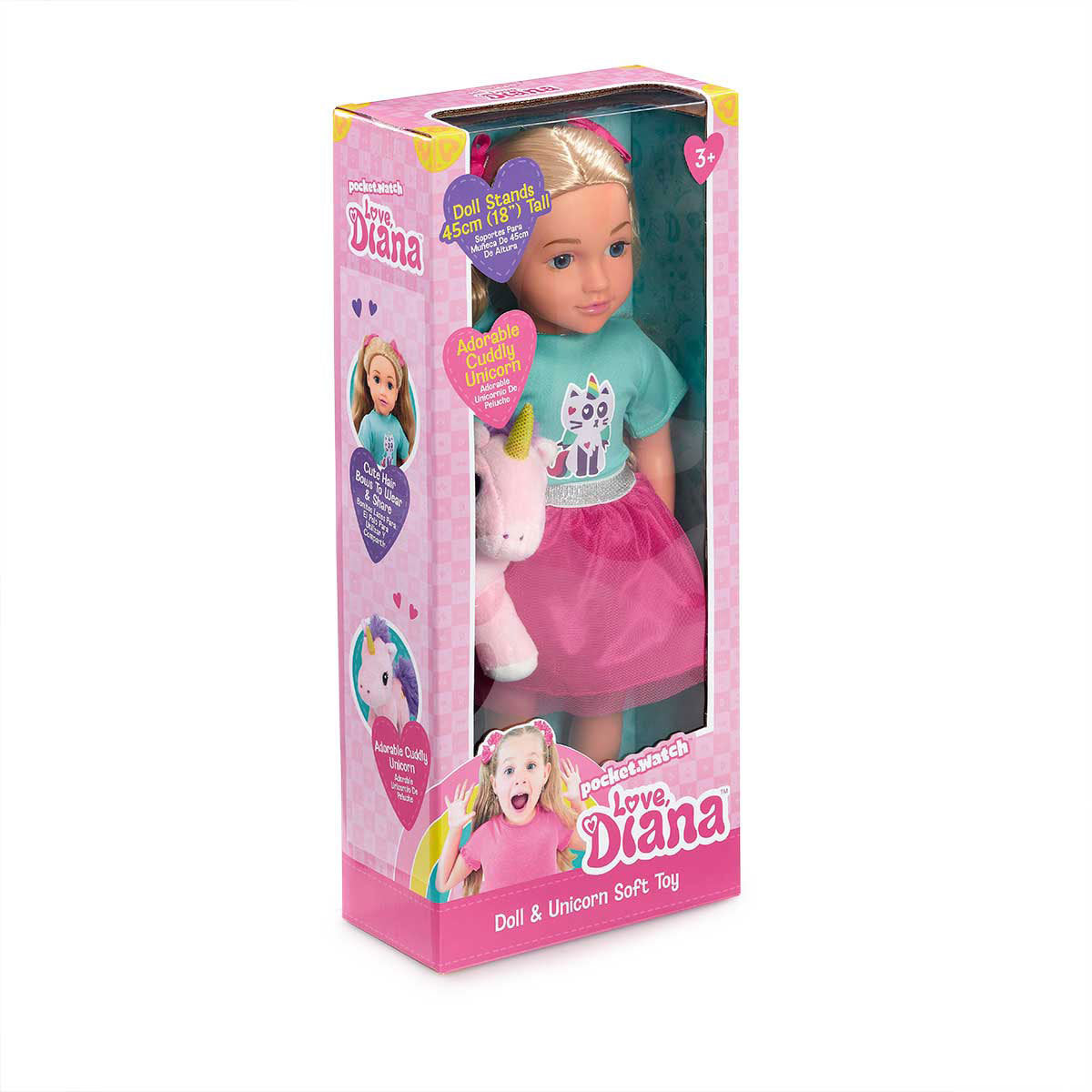 Love Diana Doll and Unicorn Soft Toy
