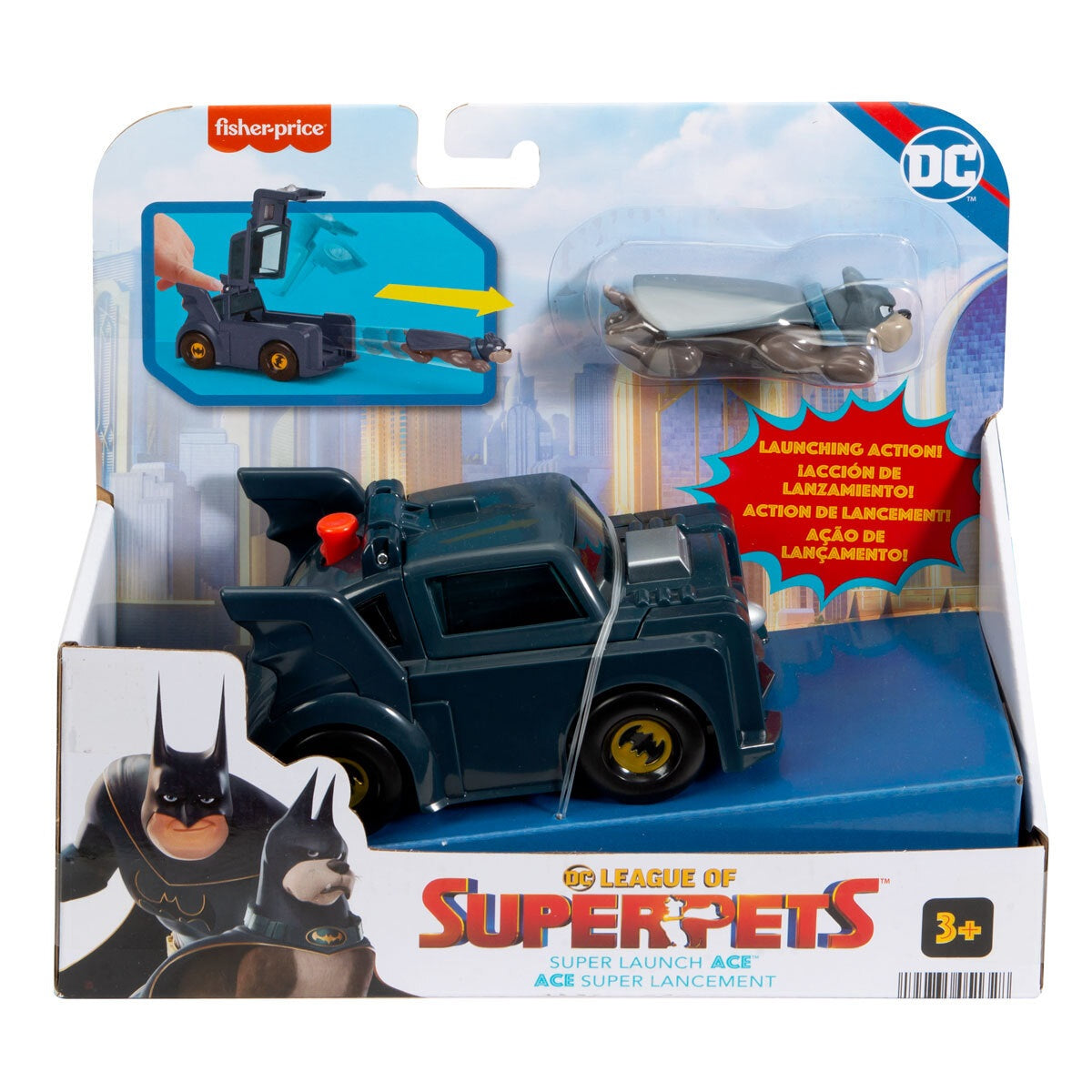 DC League of Super-Pets Super Launch Ace Batmobil Figure and Vehicle