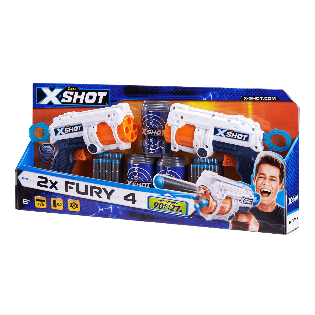 X-Shot Double Fury 4 Combo Foam Blaster Pack - 16 Darts 3 Cans By ZURU