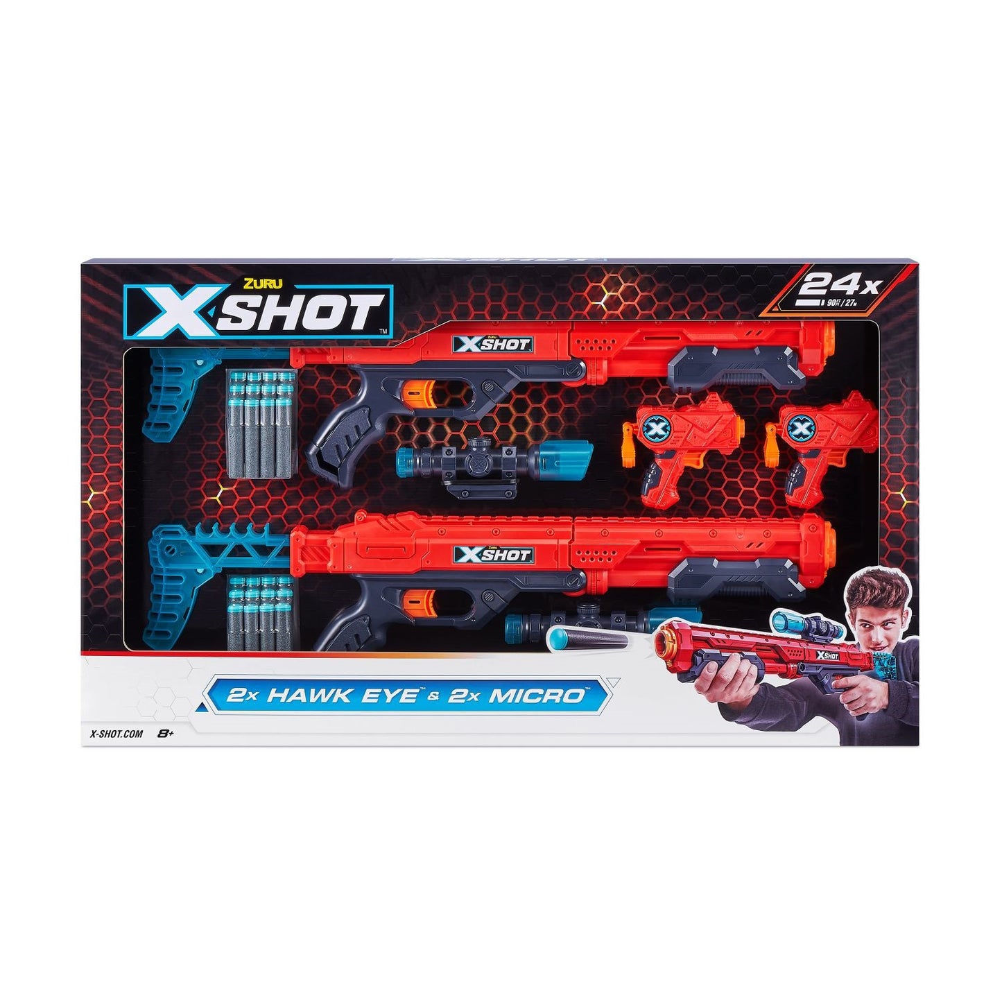 X-Shot Excel 4-Pack Hawk Eye Blasters and Micro Blasters